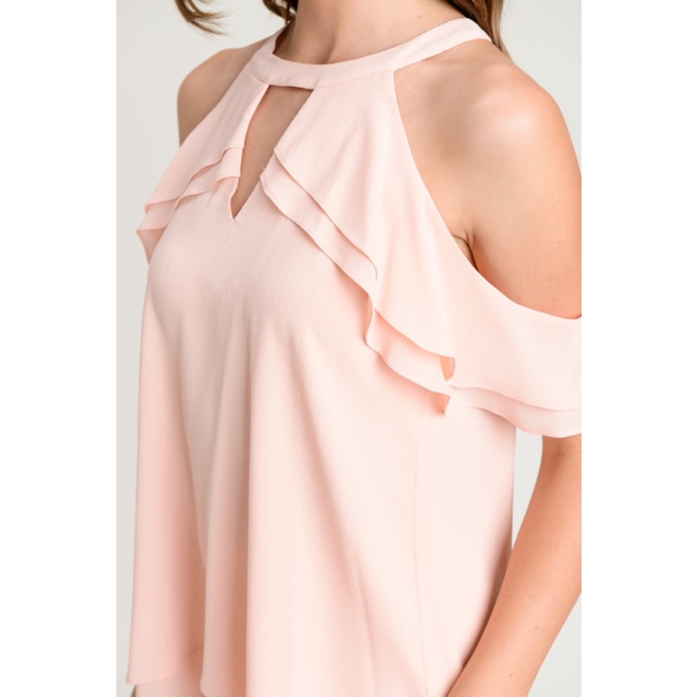 NWT Pink Cold Shoulder Ruffle Top